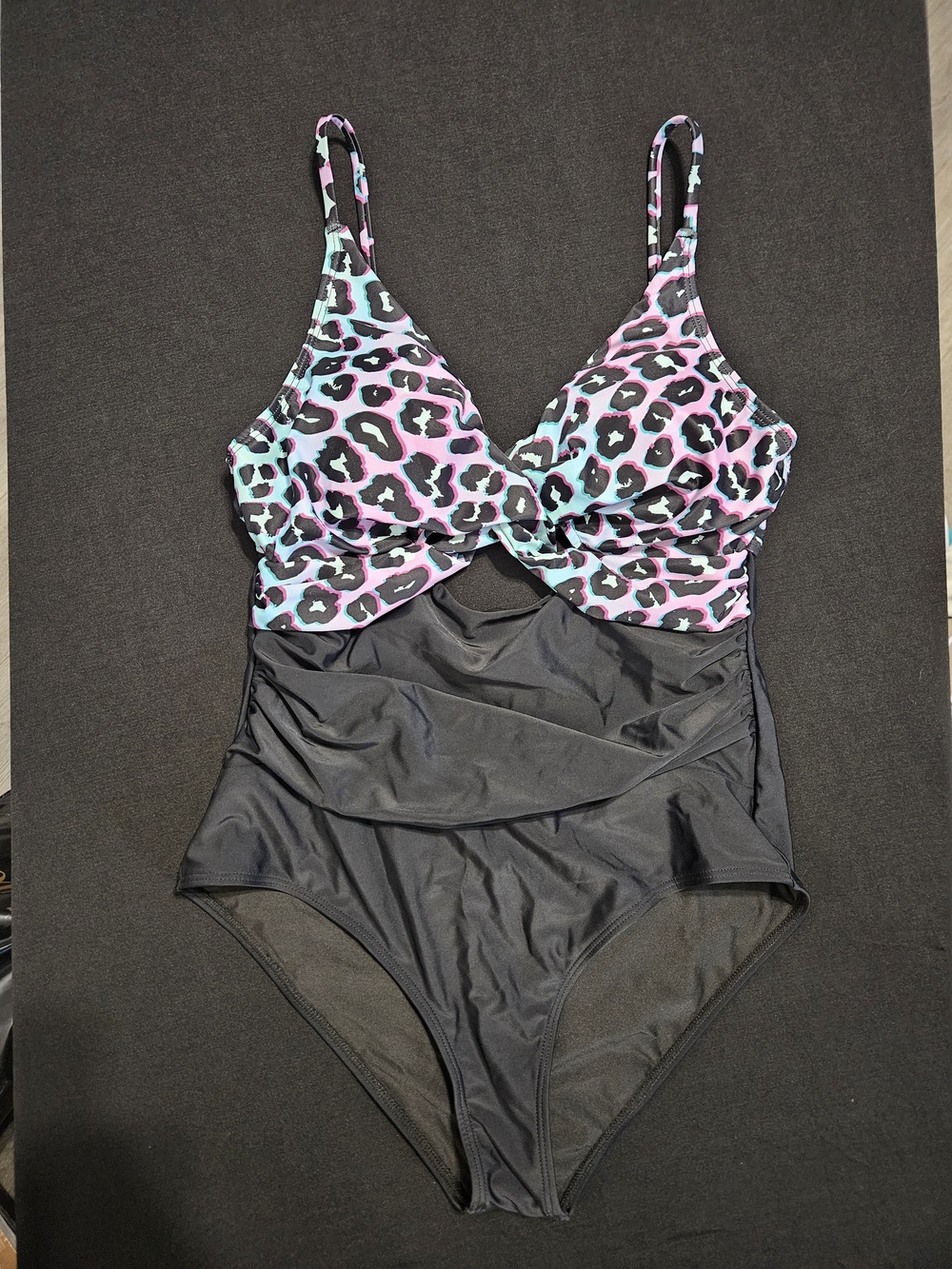 Womens One-Piece Swimsuit with Pink & Aqua Leopard Print